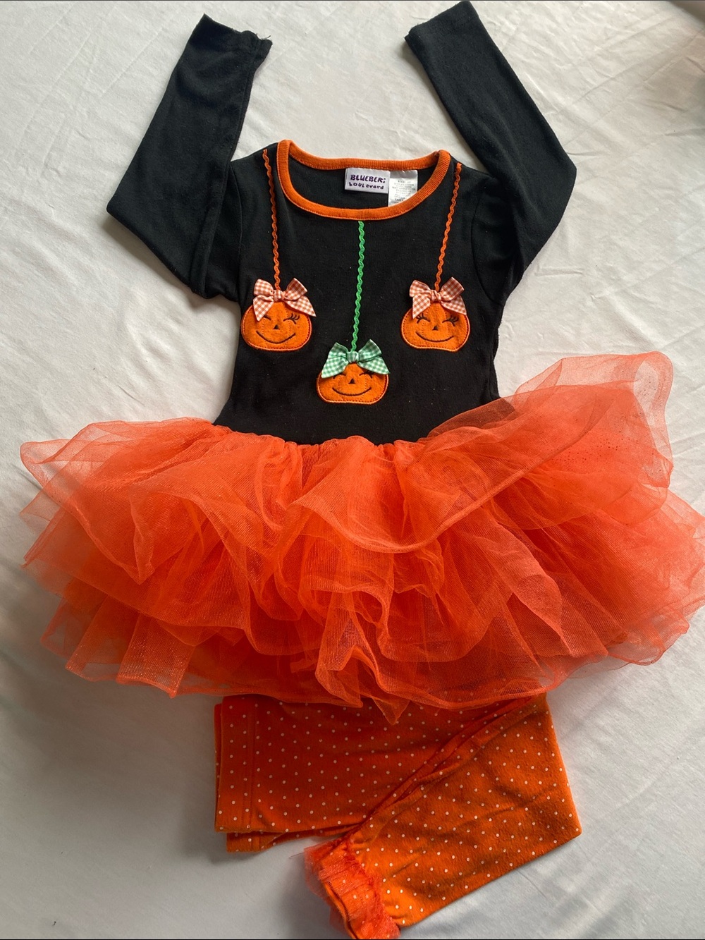 Kids Halloween Pumpkin Tutu Dress - Orange & Black With Matching Leggings.